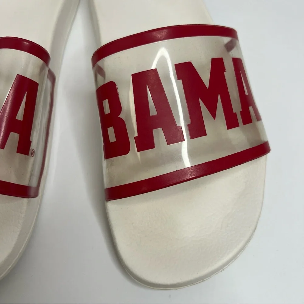 Alabama Crimson Tide White Slide Sandals Womens 5/6 Small Clear Strap Bama Block